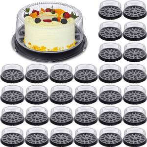 lot 7977 image: Thenshop 30 Pcs 11 Inch Plastic Disposable Round Cake Containers Pie Carriers with Dome Lids and Black Cakes Boards Clear Cakes Boxes for Food Transport Valentines Day Wedding Birthday Party