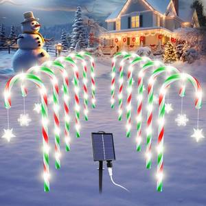 lot 7982 image: Candy Cane Lights Outdoor Pathway Christmas Decorations, 12 Pack Green Red White Solar Pathway Lights with 8 Modes Waterproof Timer for Christmas Outsides Walkway Porch Lawn Garden Yard Decoration