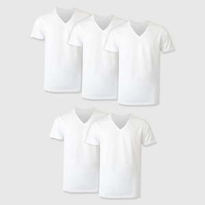 lot 8008 image: Hanes Premium Men s Short Sleeve V-Neck T-Shirt 5pk - White  Medium