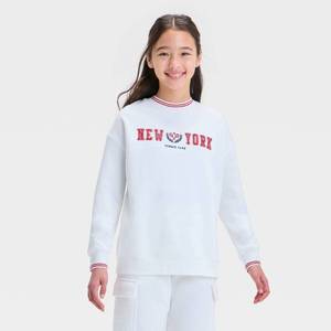 lot 8011 image: Girls Crew Neck Fleece Sweatshirt - art class�� White M Midweight, Pullover, Long Sleeve