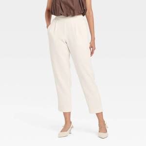 lot 8015 image: Womens Signature Crepe Tapered Ankle Pull-On Pants - A New Day�� Off-White M High Rise, Back Elastic, 27 Inseam