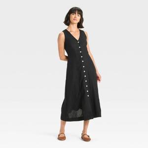 lot 8022 image: Womens Button-Front Midi A-Line Dress - Universal Thread�� Black L