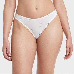 lot 8024 image: Womens Modal Blend Thong Underwear - Auden�� White Floral S Low Rise, Elastic Leg Openings, Cotton Gusset