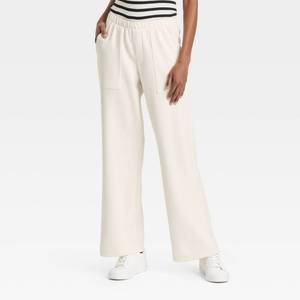 lot 8026 image: Womens Mid-Rise Sandwash Pull-On Knit Leisure Utility Pants - A New Day�� White S Modal Blend, Elastic Waistband