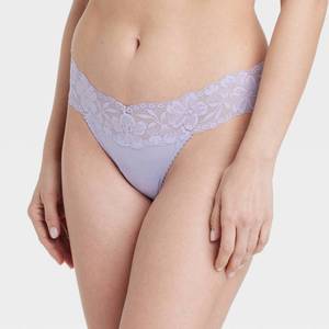 lot 8028 image: Womens Cotton Thong Underwear with Lace - Auden�� Lavender Romance S Mid Rise, Lightweight, Pull-On, Semi-Opaque, Machine Washable