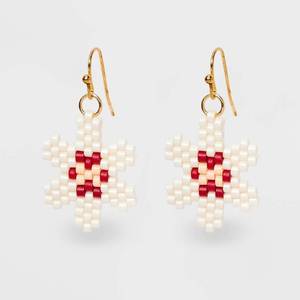 lot 8029 image: Woven Beaded Flower Drop Earrings - Universal Thread�� Ivory French Wire, Iron, Glass, Nickel-Free Metal