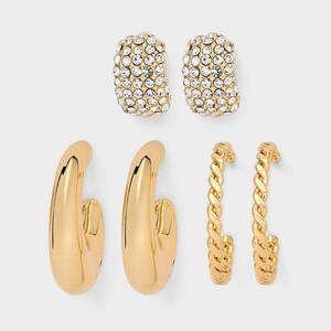 lot 8031 image: Crystal Twist and Puffy Earring Set 3pc - Wild Fable�� Gold Nickel-Free Metal, Post Closure, Hoop Style, 1 Length (2 Missing)