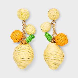 lot 8032 image: Linear Raffia Lemons and Oranges Earrings - A New Day�� YellowOrange Hypoallergenic Plastic Drop, Floral Theme