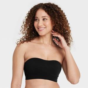 lot 8041 image: Womens Seamless Lightly Lined Bandeau Bra - Auden�� Black L Nylon-Spandex Blend, Molded Cup, Pullover Style, Machine Washable