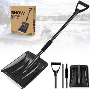 lot 8063 image: Snow Shovel, Upgrade Emergency Snow Shovel for Driveway with Aluminum Handle Large Capacity Lightweight and Adjustable Portable Survival Shovel for Home, Garden, Camping, Mud and Snowman(Black)