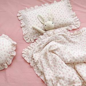 lot 8064 image: BuLuTu Cotton Muslin Kids Toddler Pillowcase with Galsang Flowers Print, Shabby Chic Nursery Pillowcases with Ruffle Edge, Boys Girls Soft Travel Pillow, Durable Pillow Cover 14x20, 1 Piece