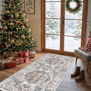 lot 8069 image: Hallway Washable Runner Rug - 2x6 Kitchen Rugs Entryway Rug Runner Vintage Soft Floor Mat Non Slip Indoor Farmhouse Carpet for Bathroom Living Room Bedroom (2 X 6, Brick)