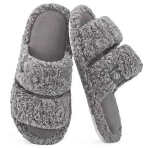lot 8087 image: EverFoams Womens Fuzzy Open Toe Slippers Comfy Soft Memory Foam Indoor House Shoes Cool Gray,7-8 US