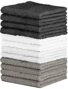lot 8095 image: QUBA LINEN 100% Cotton Washcloth Set �� Soft, Absorbent Face Towels for Bathroom & Gym Use ��Reusable, Durable & Machine Washable - Dark Grey, White & Light Grey, 12x12 Inches, Pack of 12