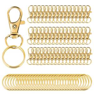 lot 8113 image: 100PCS Gold Swivel Clasps Lanyard Snap Hooks with Key Rings, Key Chain Clip Hooks Lobster Claw Clasps for Keychains Jewelry DIY Crafts