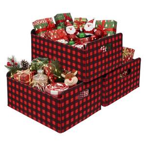 lot 8115 image: FoldTier 3 Pcs Large Christmas Baskets for Gifts Empty Collapsible Buffalo Plaid Felt Storage Basket Red Black Christmas Bins Xmas Organizer Box for Holiday Gift Snack Toys Pet Home Bedroom Office