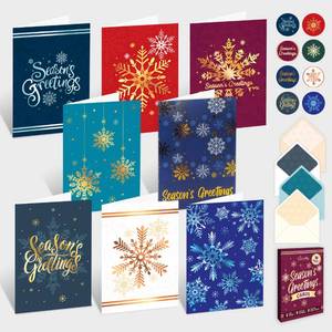 lot 8120 image: Decorably 16 Pack Foiled 5x7in Snowflakes Happy Holidays Cards with Envelopes and Stickers, 8 Adorable Designs Happy Holiday Cards with Envelopes with Printed Message Inside