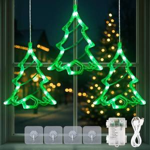 lot 8165 image: YOUNGAR Christmas Tree Window Lights, 5FT 30 LED BatteryUSB Powered with Timer, Waterproof with 8 Modes Memory for Home Bedroom Birthday Party Indoor Outdoor Decor, Green