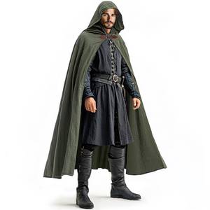 lot 8171 image: Ibeauti Renaissance Hooded Cloak Cotton Cloak Halloween Medieval Costume Cape Women Men (Green)