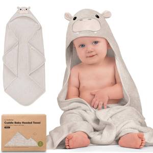 lot 8175 image: KeaBabies Hooded Baby Towel for Newborn - Viscose Derived from Bamboo Large Baby Bath Towels with Hood for Boys, Girls, Toddler, Extra Absorbent & Soft Newborn Bath Essentials (Hippo, Regular)