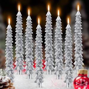 lot 8188 image: Ceoighe 8 Pack Christmas Tree Candles, 10 Inch Pure Beeswax Christmas Tree Shaped Taper Candles for Xmas Holiday Decor, Advent Party Banquet Centerpiece Decoration(Silver)