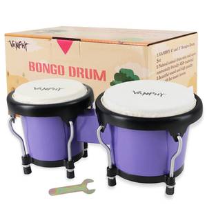 lot 13624 image: VANPHY Bongo Drum 4 and 5 Set for Kids Adults Beginners Percussion Bongos Drum With Tuning Wrench (Deep Purple)
