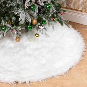 lot 13629 image: Vonhen 60 Inch White Christmas Tree Skirt with 4.5 Extra Long Pile�� Ultra Plush Faux Fur Tree Skirt for 6-9 Ft Trees