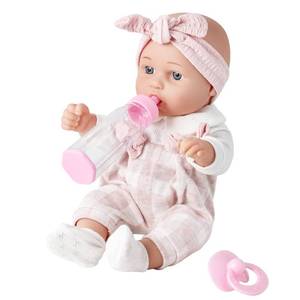 lot 13630 image: Enjoyin 12 Baby Doll in Gift Box with Pink Cloths, Pacifier, 13x13 Microfabric Blanket, and Feeding Bottle. Gift Idea for Ages 3