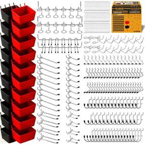 lot 13633 image: ELEAD 297 Piece Pegboard Hooks Kit, Peg Board Organizer Accessories with Bins for Organizing Various Tools, Fit 18 or 14 inch Pegboard for Hanging Storage, Garage, Workshop & Craft Room
