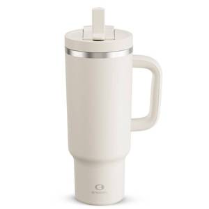 lot 13634 image: ENCOOL 40 oz Tumbler with Handle and Straw Stainless Steel Insulated Tumbler Keeps Cold for 24 Hours, Leakproof Travel Cup Fits in Cup Holder and BPA-Free, Cream Moon
