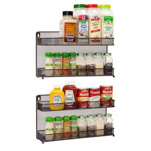 lot 13642 image: CAXXA 2 PK 2 Tier Mesh Kitchen Counter-top or Wall Mount Spice Rack Jars Storage Organizer, Bronze