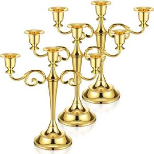 lot 13644 image: Dandat 3 Pcs 3 Arm Metal Candelabra Candlestick Holders Tall Candlestick Holders Gothic Candle Holder for Home Wedding Church Christmas Party(Classic,10.24 Inch,Gold)