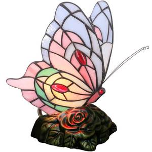 lot 14316 image: ZJART Small Tiffany Table lamp Stained Glass Butterfly Desk Lamp 7X5X9.8 Inch Accent Antique Light (Pink Butterfly)
