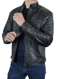 lot 14317 image: STOREJEES Mens Leather Jacket  Diamond Black - XL