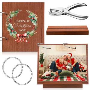 lot 14350 image: Thyle Christmas Card Keeper Set Christmas Card Photo Album Wooden Xmas Greeting Holder Organizer with Stand Hole Punch Binder Postcards Storage Keepsake Book for Holiday Gift(Xmas Wreath)
