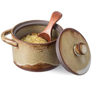 lot 14359 image: Honeydak Speckled Ceramic Salt Cellar with Lid and Wooden Spoon, Rustic Farmhouse Salt Pepper Cellar Holder for Valentines Day,Housewarming Gift, Heavyweight Spices Jar(Retro Color,1 Set)