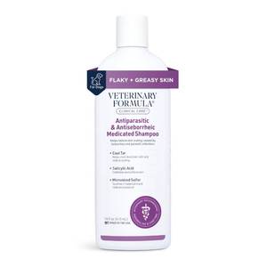 lot 14372 image: Veterinary Formula Clinical Care Antiparasitic & Antiseborrheic Medicated Dog Shampoo, 16 oz �� Paraben, Dye, Soap Free �� Hydrating and Antifungal Shampoo for Dogs, White