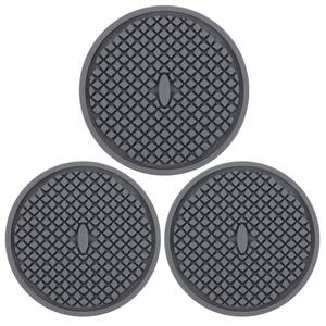 lot 14383 image: 3 Pack Silicone Coasters for Drinks, Thickened Coaster with Deep Tray Grooved Design Cup Mat, Washable Heat Resistant Durable Non-Slip Coasters for Coffee Table Wooden Desk Kitchen Bar (Dark Grey)