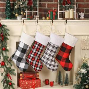 lot 14386 image: Buffalo Plaid Christmas Stockings Set 4, Large Traditional Red and Black Xmas Stockings, Unique Christmas Stocking for Mantel Fireplace Hanging Decor Holiday Christmas Decorations Indoor 20 inch
