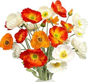 lot 14388 image: GemJelry Artificial Flowers 6Pcs Artificial Poppy Silk Flowers with Stems Faux Poppy Flowers Bulk Fake Flowers for Wedding Home Party Table Indoor Outdoor Decor