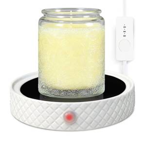 lot 14393 image: Candle Warmer Plate,with Timer Auto Shut Off Ceramic Electric Large Candle Wax Warmer for Jar Candles, Mug Warmer Heater for Coffee Beverage Milk Tea for Home Office(White)