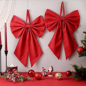 lot 14402 image: Suncalla 2 Pcs Red Christmas Wreath Bow 19.6 x 11.8 Large Burlap Wreath Sash Christmas Tree Topper Ornament Bow for Front Door Xmas Wedding Party Yard Doorway Indoor Outdoor Wall Decoration