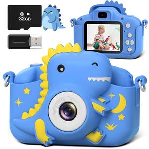lot 18087 image: GREENKINDER Kids Camera, Dinosaur Toddler Digital Camera for Boys Girls, Christmas Birthday Gifts, Selfie 1080P Camera for 3 4 5 6 7 8 9 Years Old Toys Dark Blue