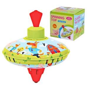 lot 18115 image: Beeqoo Fun Farm Spinning Top Tin Toy for Kids �� Retro Classic Toys - Toddler Traditional Spin Tops - Metal Fidget Spinner for Kindergarten �� Sensory Gyroscope - Novelty Present Party Favors