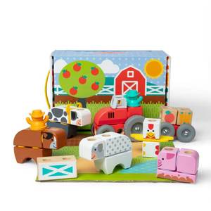 lot 19500 image: Melissa & Doug Blockables�� Farm Snap and Play, Mix and Match Connectable Wooden Building Blocks Play Set Toy for Preschool Boys and Girls (56 Pcs)