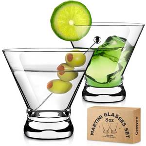 lot 19504 image: Gencywe 2 Pack Martini Glasses, 8 Ounce Crystal Cocktail Glasses, Martini Drinking Glasses, Hand Blown Stemless Cocktail Glassware for Bar, Martini, Cosmopolitan, Manhattan, Gimlet, Pisco Sour, Brandy