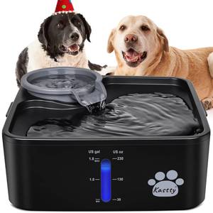 lot 19506 image: Kastty 2 Gallon Dog Water Fountain Ultra LargeWide Pet Fountain BPA-Free Premium Dog Water Bowl Dispenser with 5 Filtration Safe Pump& LED Shortage Reminder, Large Dogs Cats& Multi-Pet Home FS55