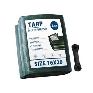lot 19514 image: Vandham Tarp Waterproof 16x20 Multi-Purpose Green Camping Tarps 8Mil Thick with Reinforced Grommets for Under Pool, Emergency Rain Cover Outdoor