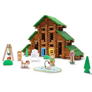 lot 19521 image: SainSmart Jr. 214 PCS Wooden Logs Cabin Set Ages 3, Building Log Gift for BoyGirl, Creative Construction Engineering Educational Toy, Vacation Chalet