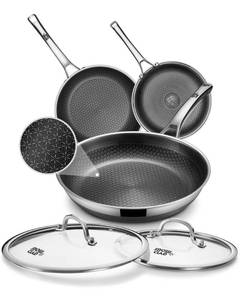 lot 19534 image: Yonida Frying Pans, 91012 inch with 2 Lid, Hybrid Frying Pans Set Nonstick,non stick Skillets Stainless Steel, Dishwasher & Oven-Safe, Induction Compatible Cooking Pan, PFOA Free Cookware